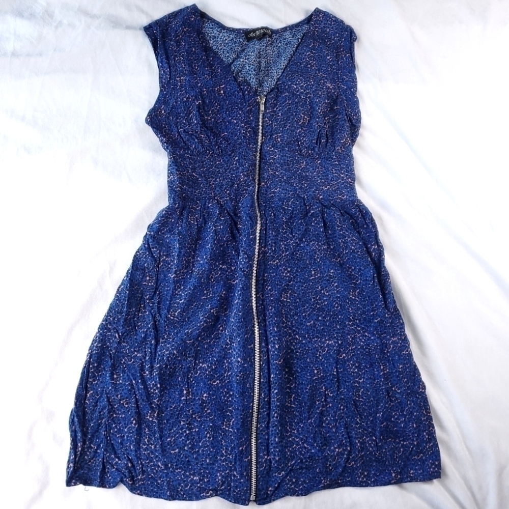 As U Wish Speckled Blue Sleeveless Mini Front Zip Dress
